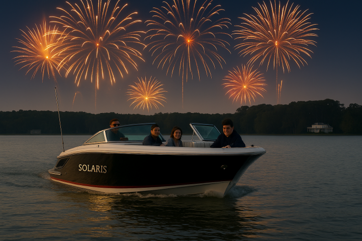 a group of fireworks in the water