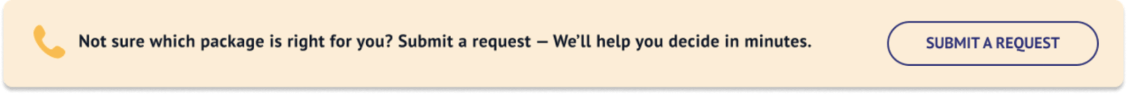 Banner with text and a submit request button on the right.